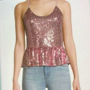 EUC NOBO SEQUIN SPAGHETTI STRAP PEPLUM PINK TOP